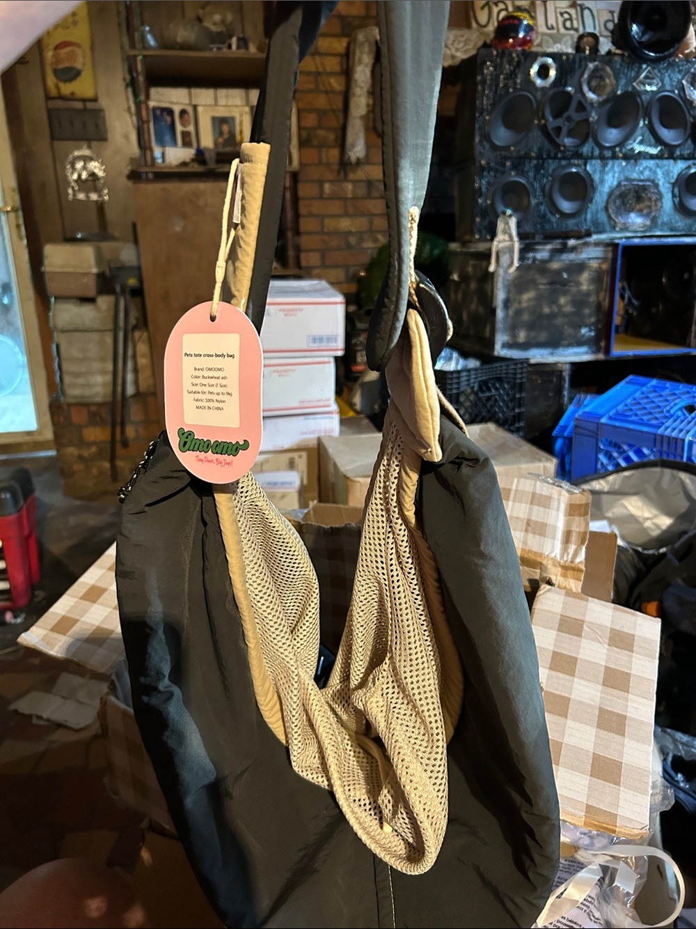 Olive Green & Tan Crossbody Sling pet tote